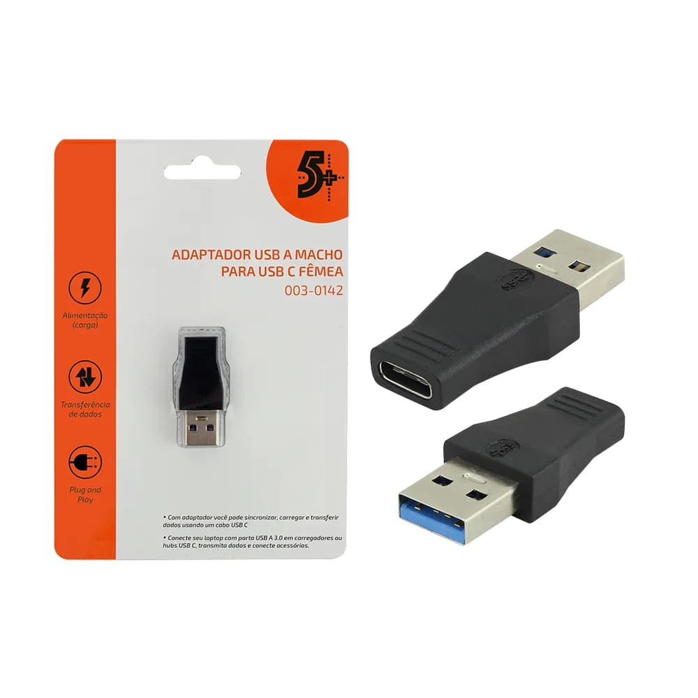 ADAPTADOR USB 3.0 MACHO PARA TIPO C PRETO 5+ - 003-0142
