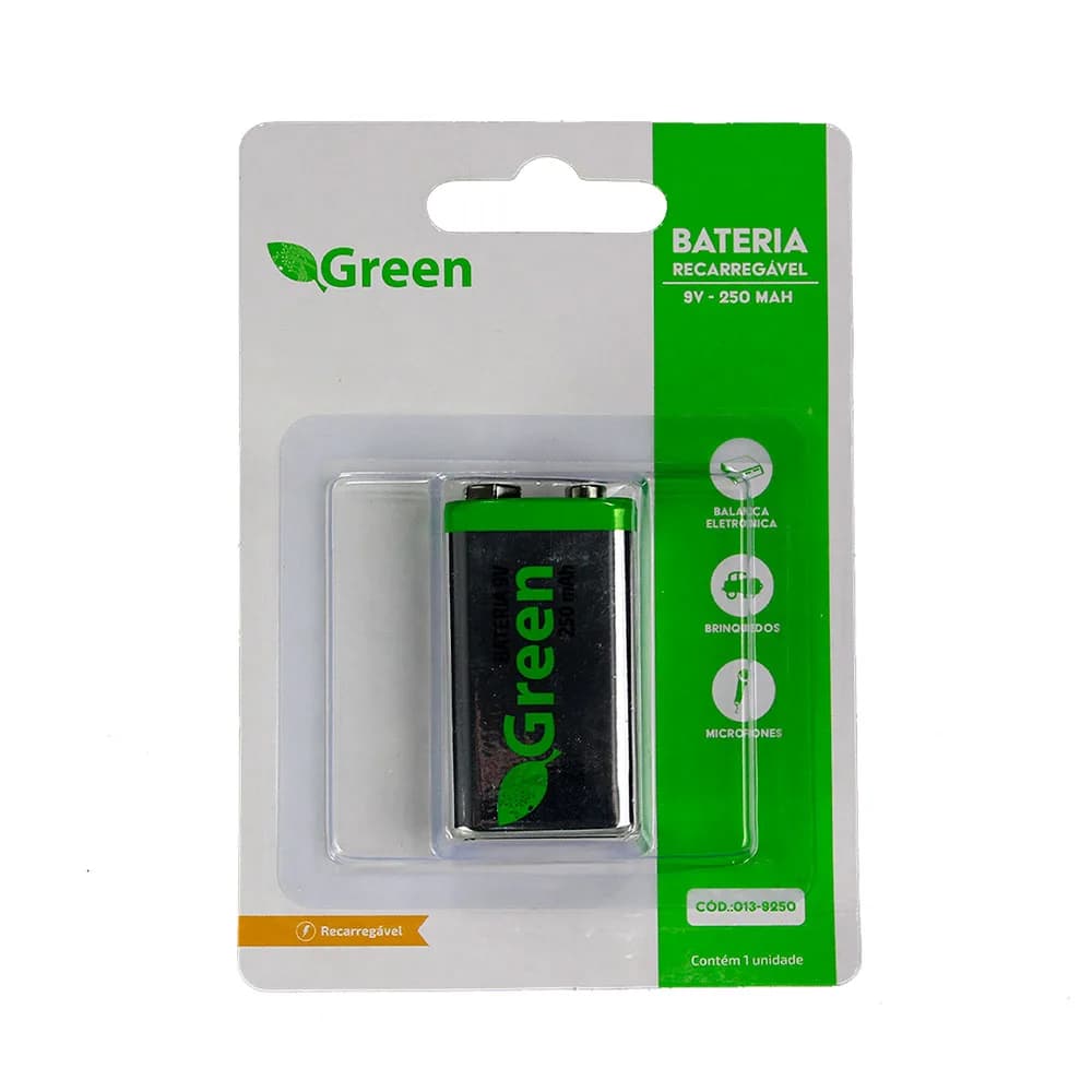 BATERIA SANTANA 9V RECARREGAVEL 250MAH GREEN - 013-9250