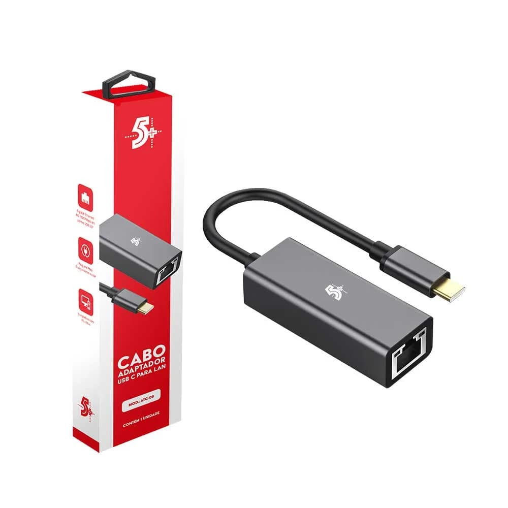 CABO ADAPTADOR USB C PARA LAN 5+ 10/100/1000MBPS - 018-7550