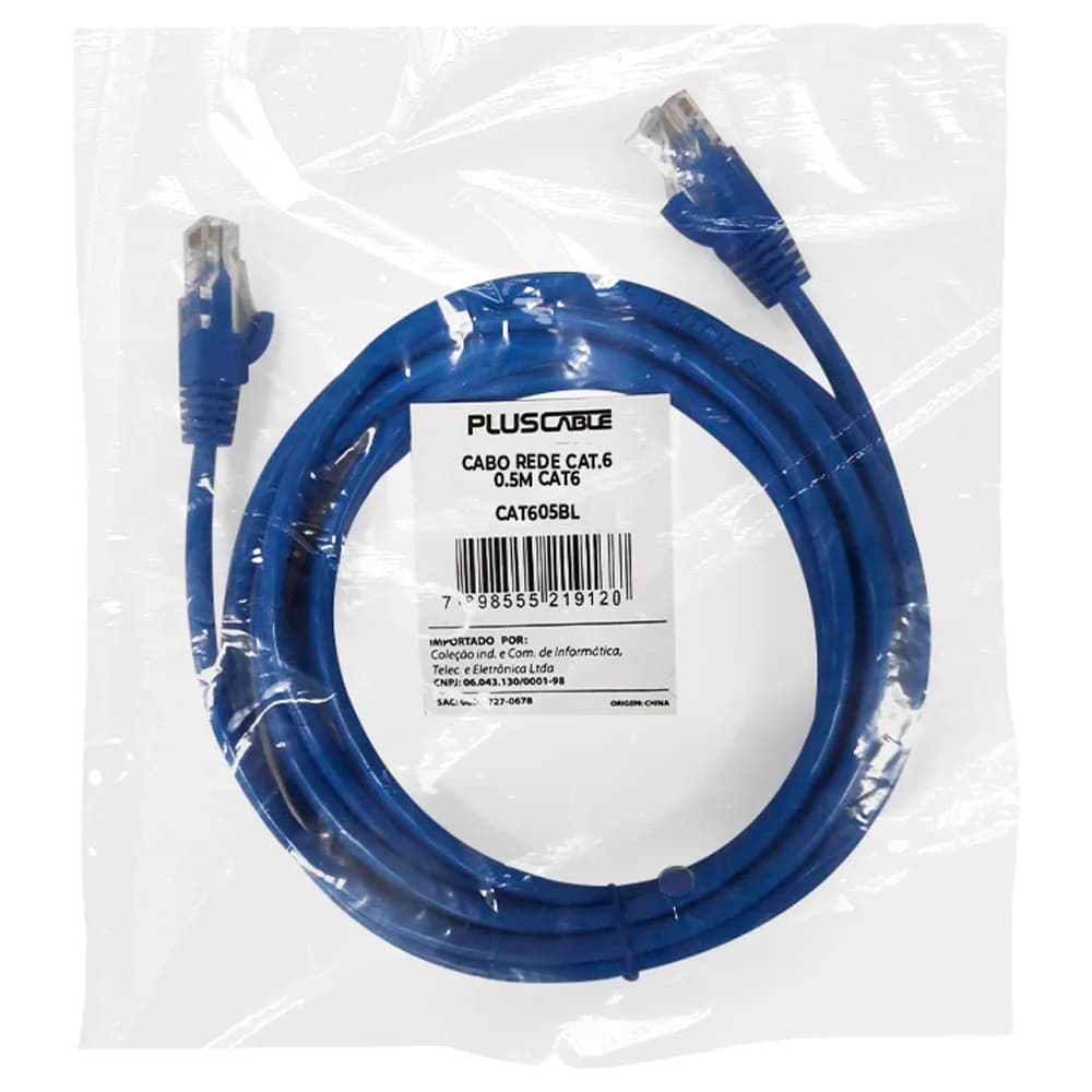 CABO DE REDE PLUSCABLE PATCH CORD CAT.6 0.5M - CAT605BL