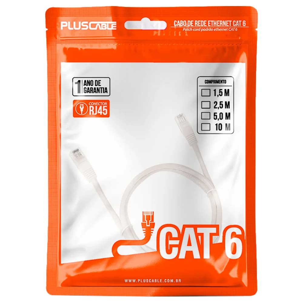 CABO DE REDE PLUSCABLE PATCH CORD CAT.6 10M - PC-ETH6U100WH