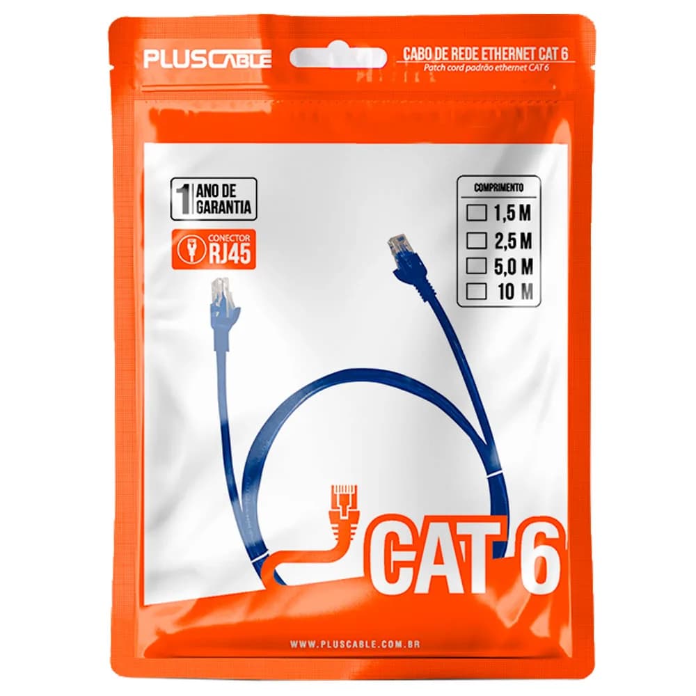 CABO DE REDE PLUSCABLE PATCH CORD CAT.6 2.5M - PC-ETH6U25BL