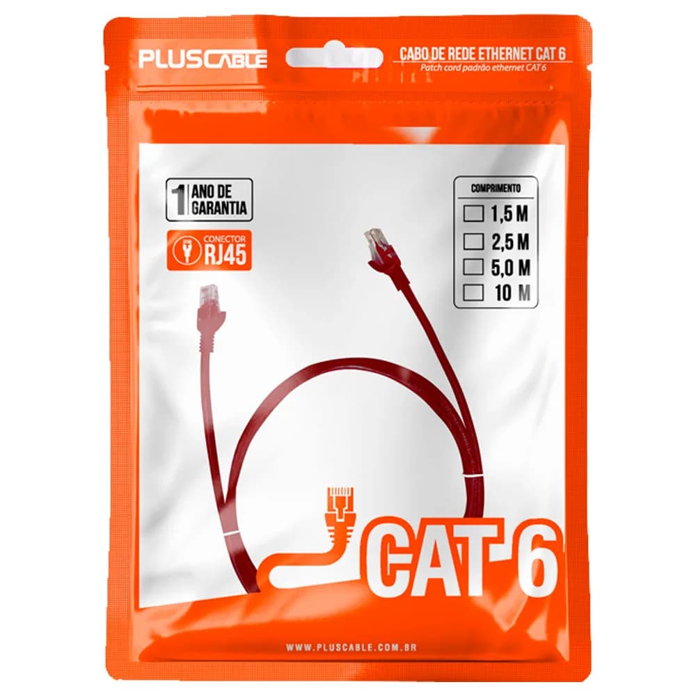 Cabo de Rede Pluscable Patch Cord CAT 6 - PC-ETH6U15RD