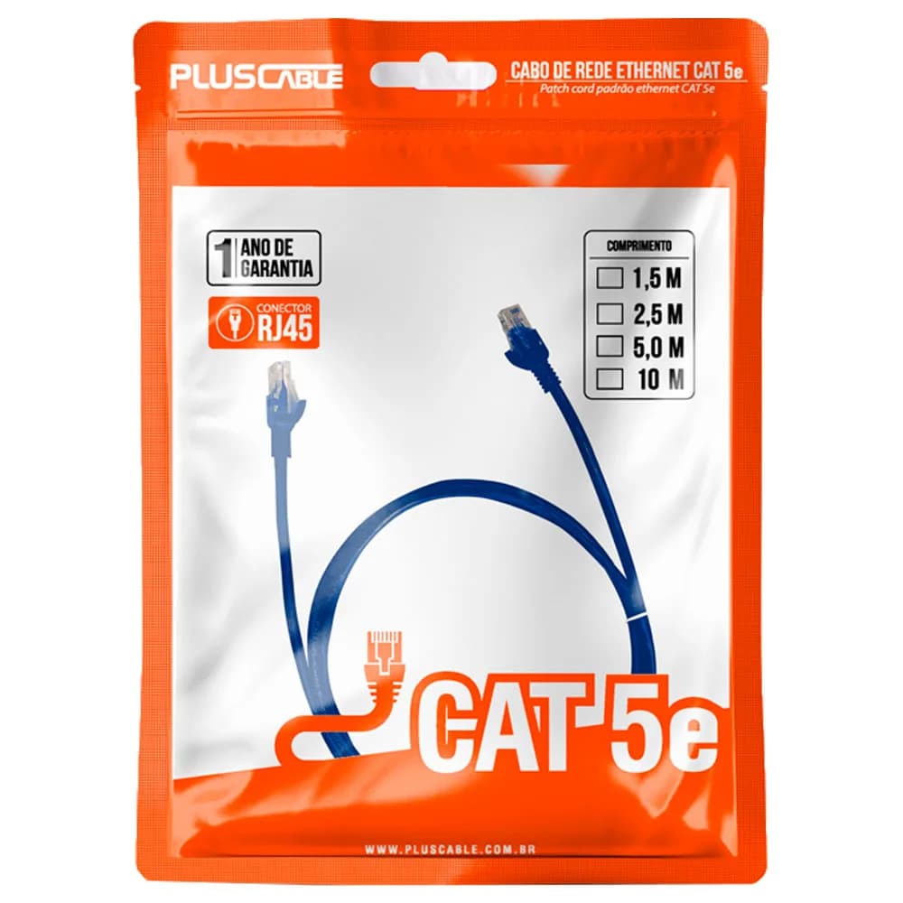 CABO REDE PLUSCABLE PATCH CORD CAT.5E 1.5M - PC-ETHU15BL