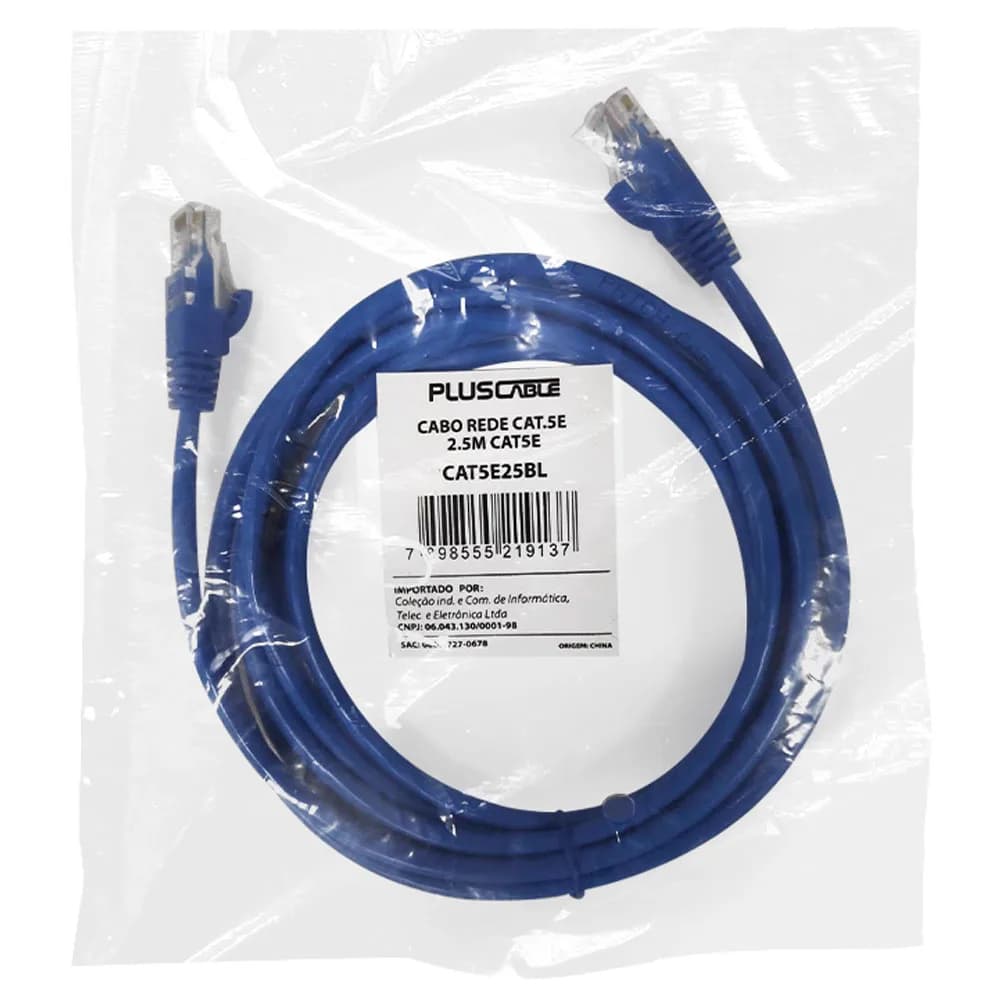 CABO REDE PLUSCABLE PATCH CORD CAT.5E 2.5M - CAT5E25BL
