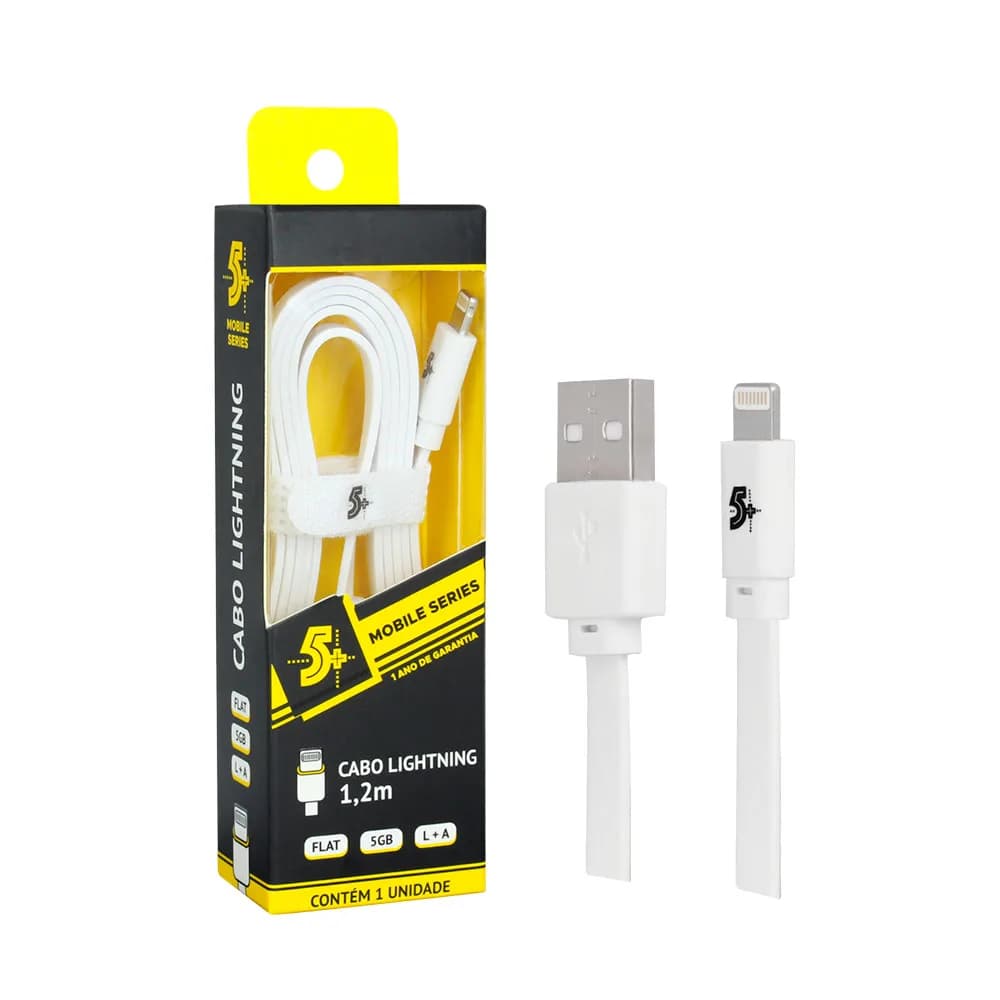 CABO SANTANA LIGHTNING PARA USB A 5GB FLAT 1.20M BRANCO - 018-0031