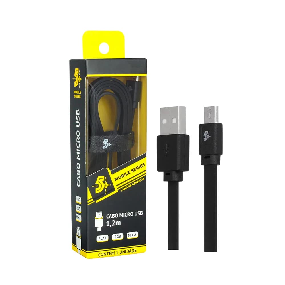 CABO SANTANA MICRO USB PARA USB A 5GB FLAT 1.20M PRETO - 018-0042
