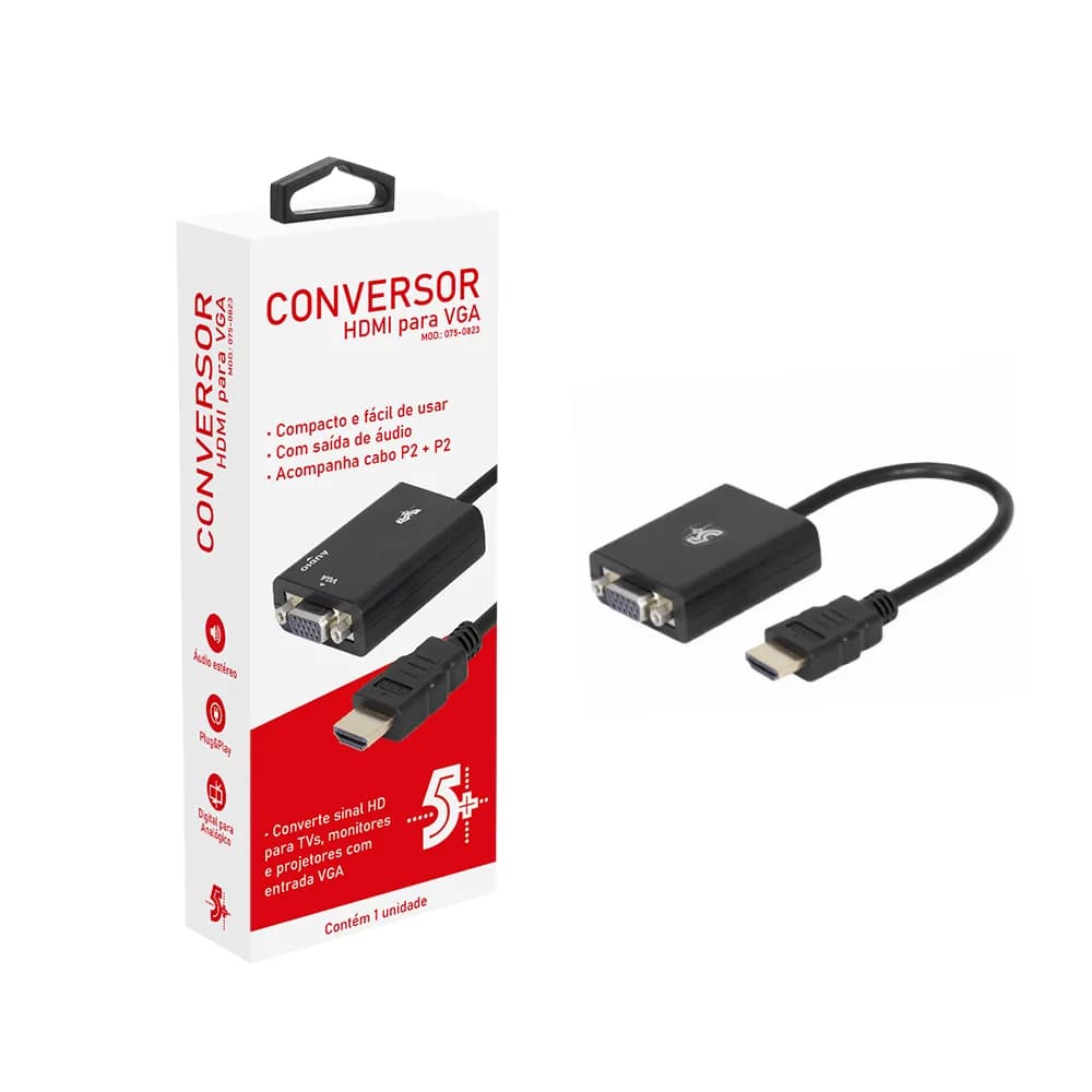 CONVERSOR DE VIDEO HDMI PARA VGA SAIDA R/L C/ CABO P2ST 5+ - 075-0823