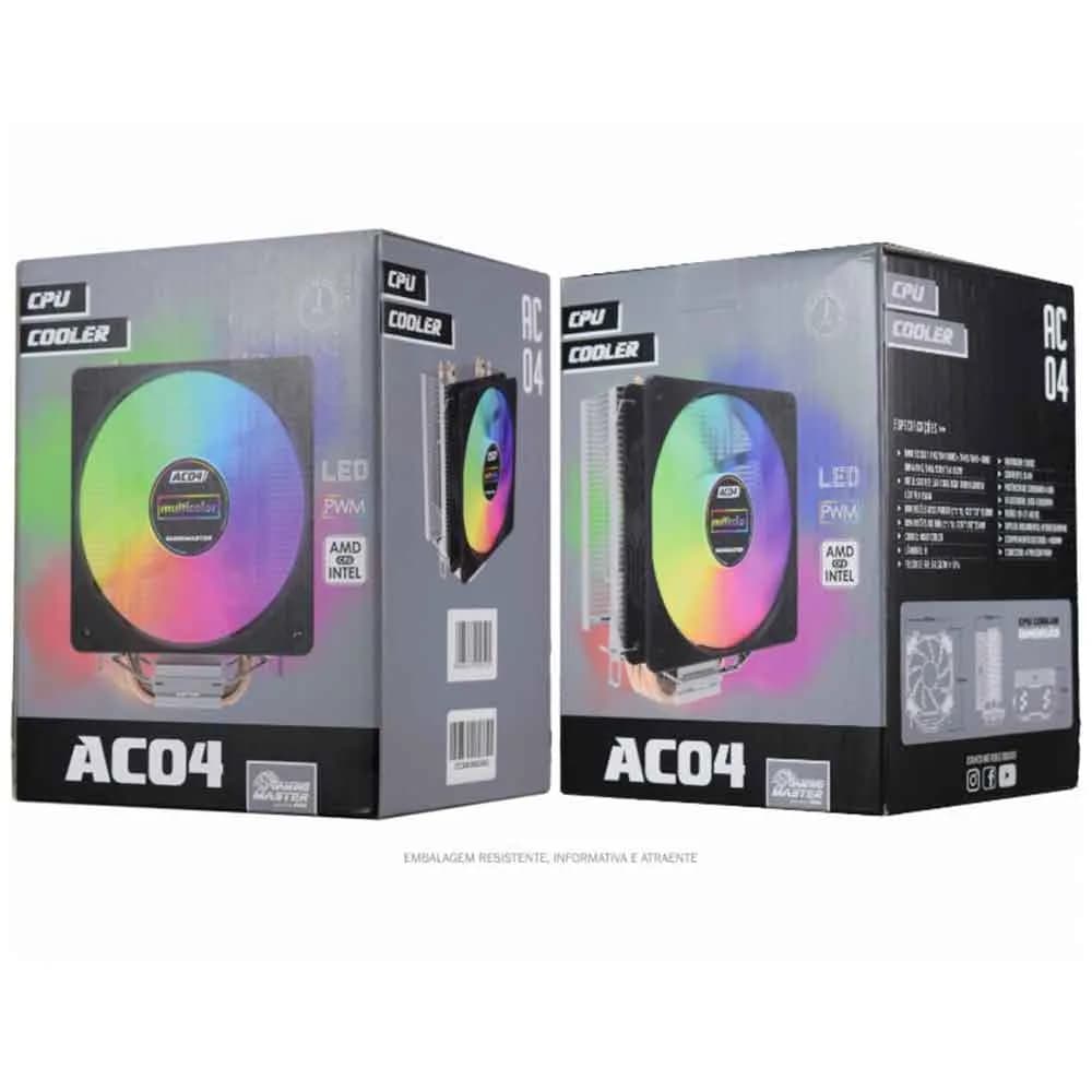 COOLER PARA PROCESSADOR K-MEX AC04 120MM INTEL/AMD MULTICOLOR PRETO