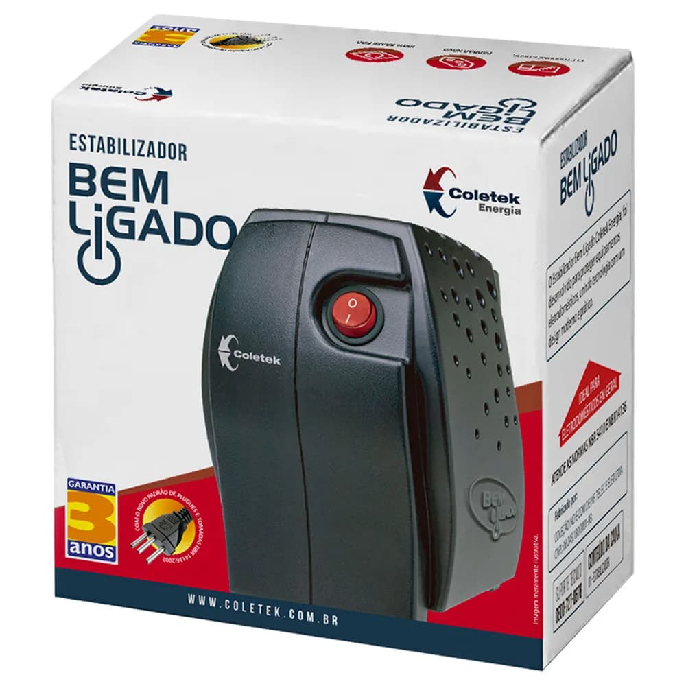 ESTABILIZADOR COLETEK ES-300VA BEM LIGADO BIVOLT/115V