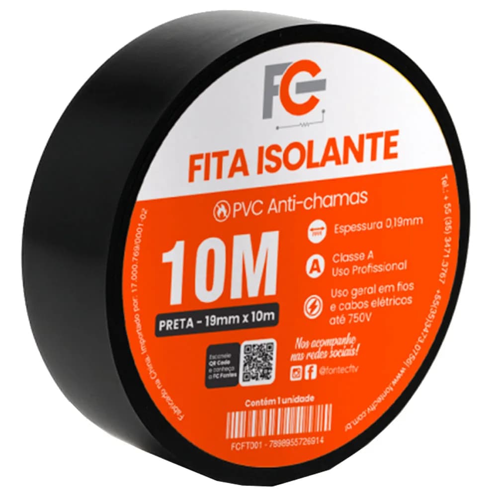 Fita Isolante Profissional Anti Chamas 10M FCFT001 FC Fontes