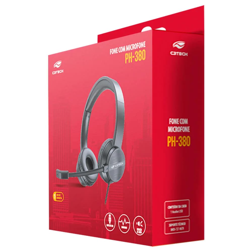 FONE DE OUVIDO C3TECH C/MIC USB PH-380BK