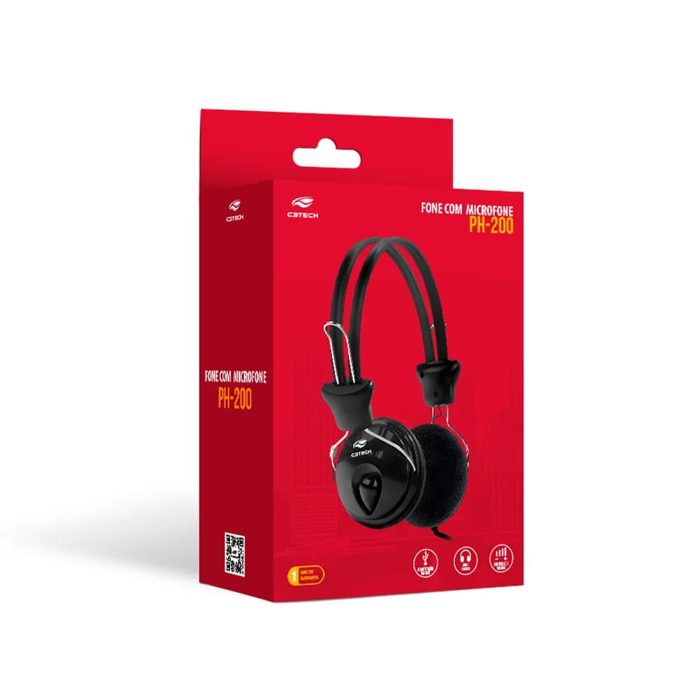 FONE DE OUVIDO C3TECH MIC USB TRICERIX PH-200BK
