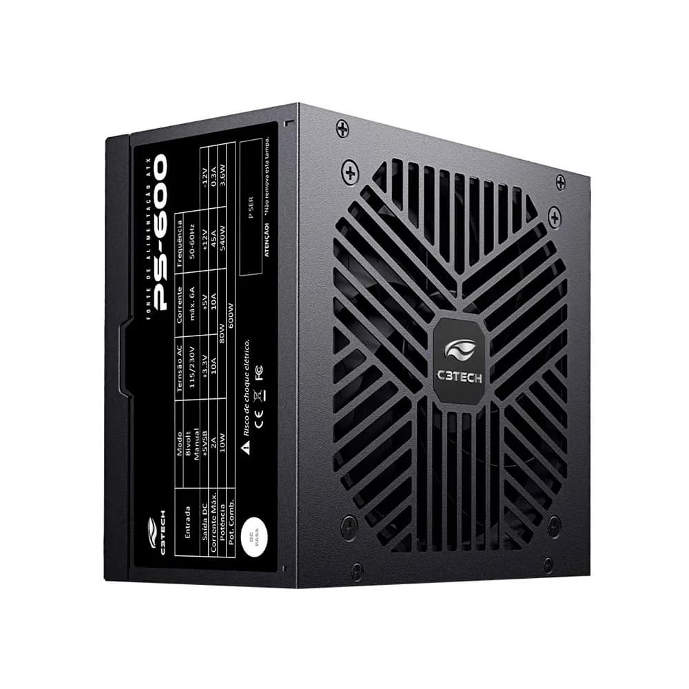 FONTE DE ALIMENTACAO C3TECH 600W ATX PS-600BK PRETO