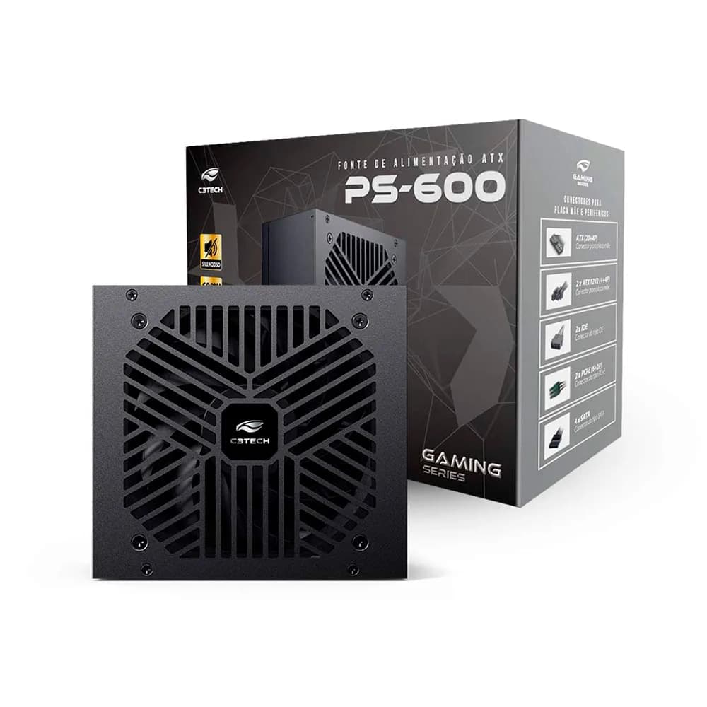 FONTE DE ALIMENTACAO C3TECH 600W ATX PS-600BK PRETO