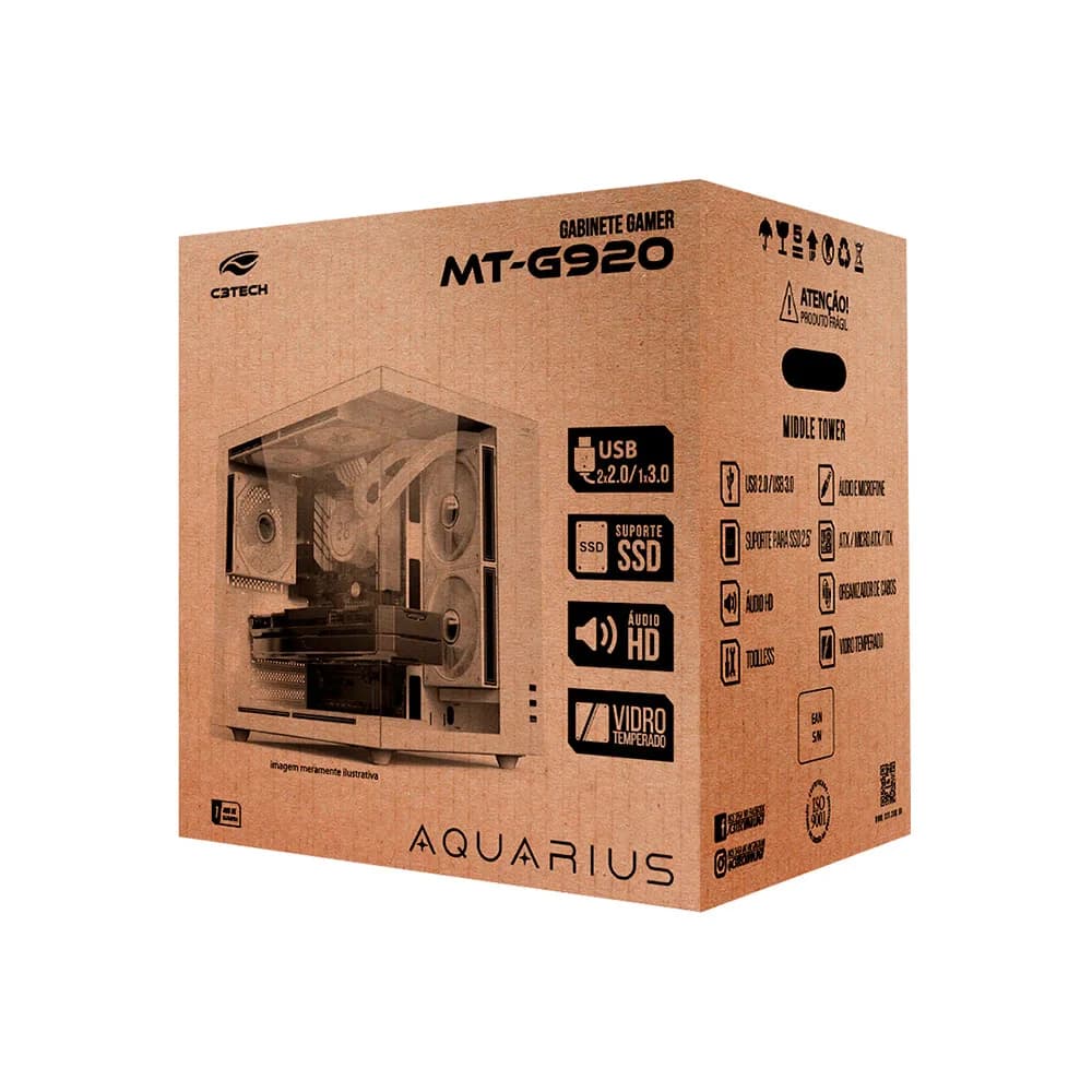 GABINETE GAMER C3TECH AQUARIUS MT-G920WH SEM FONTE BRANCO