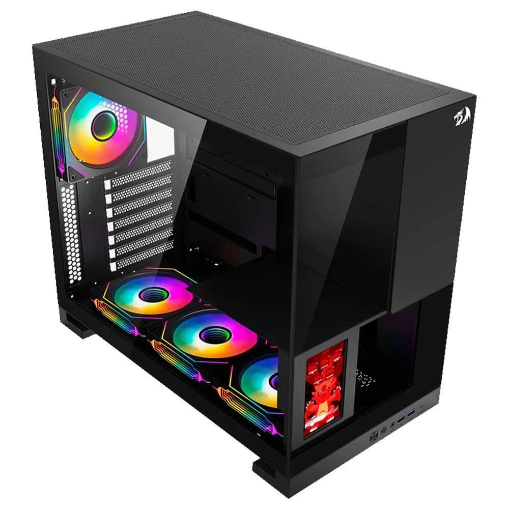 GABINETE GAMER REDRAGON ETERNAL PRO COM TELA LCD SEM FAN PRETO CA-613B