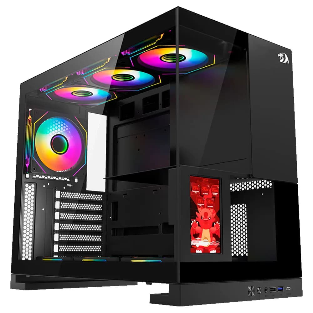 GABINETE GAMER REDRAGON ETERNAL PRO COM TELA LCD SEM FAN PRETO CA-613B