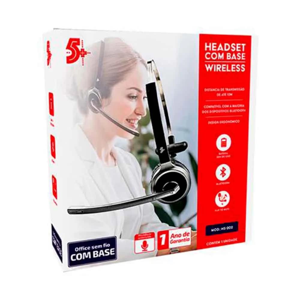 HEADSET BLUETOOTH 5+ OFFICE COM BASE DE RECARGA - HS-202 - 015-0105