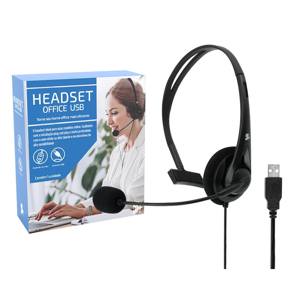 HEADSET OFFICE P/ TELEFONE E COMPUTADOR USB 5+ - 015-0101