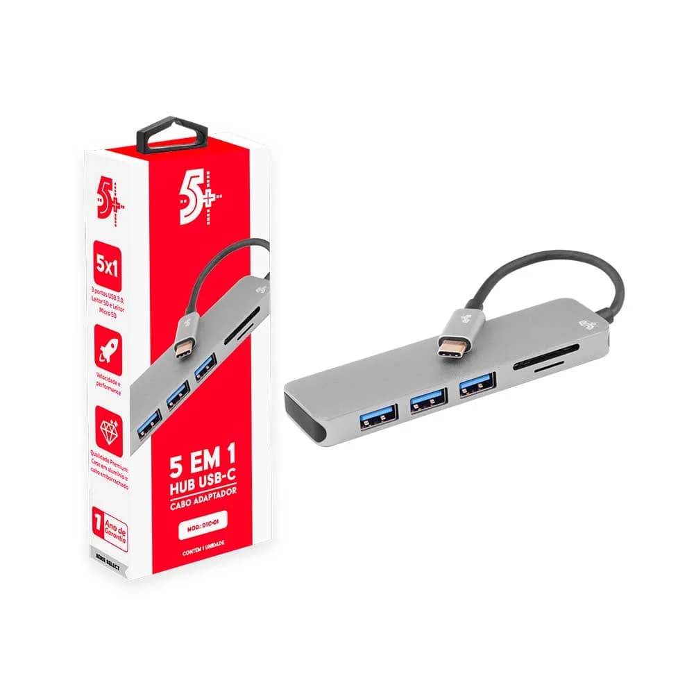 HUB USB-C SANTANA 3.0 5 PORTAS COM LEITOR SD/TF 018-7452