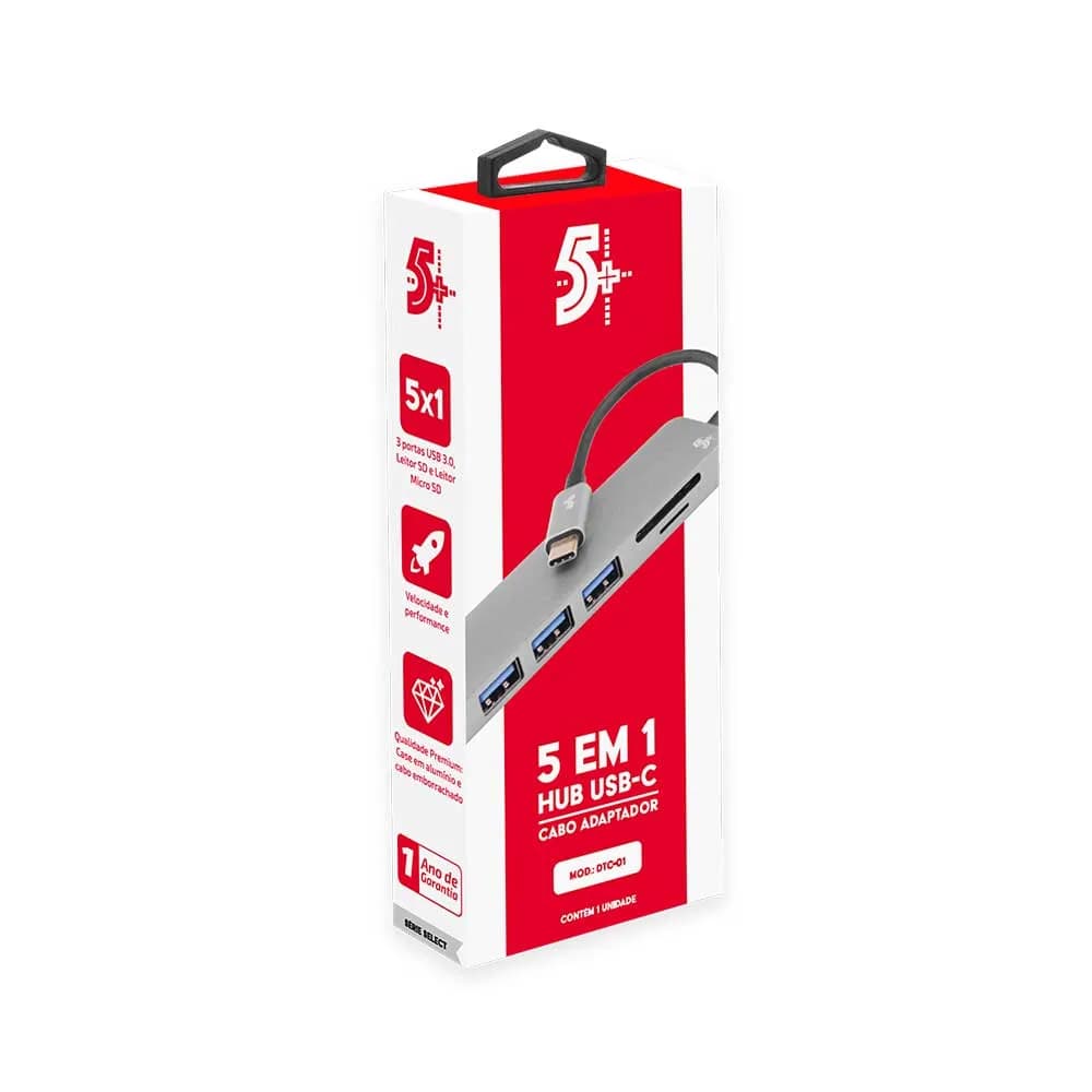 HUB USB-C SANTANA 3.0 5 PORTAS COM LEITOR SD/TF 018-7452