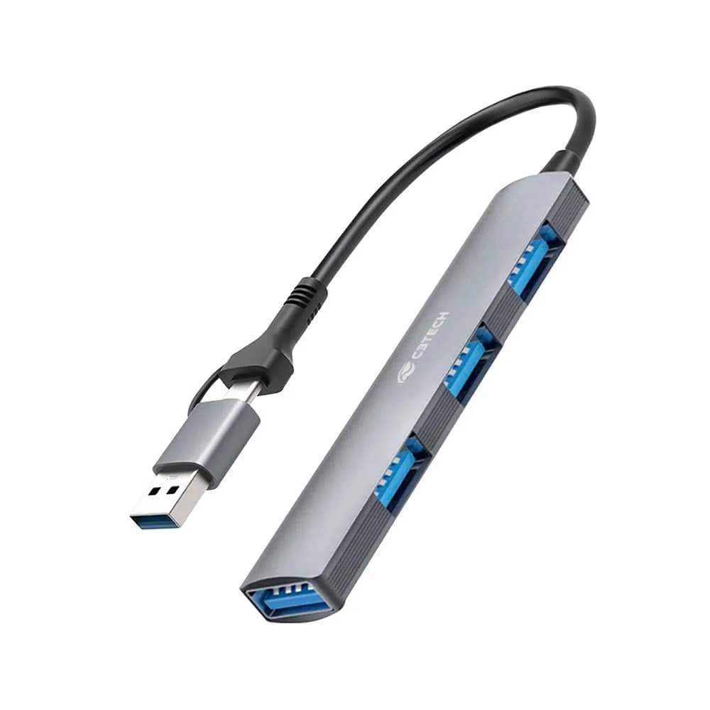 HUB USB C3TECH 3.0 4 PORTAS COM CONECTOR ALTERNAVEL HU-C500GY CINZA