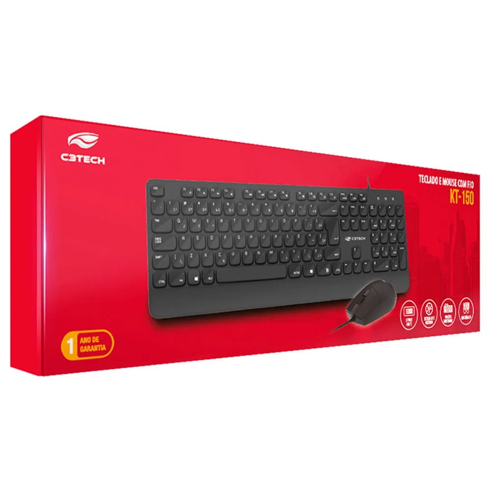 KIT MOUSE E TECLADO C3TECH COM FIO USB KT-150BK