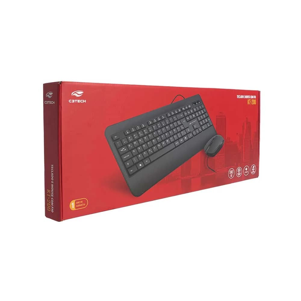 KIT MOUSE E TECLADO C3TECH COM FIO USB PRETO KT-200BK