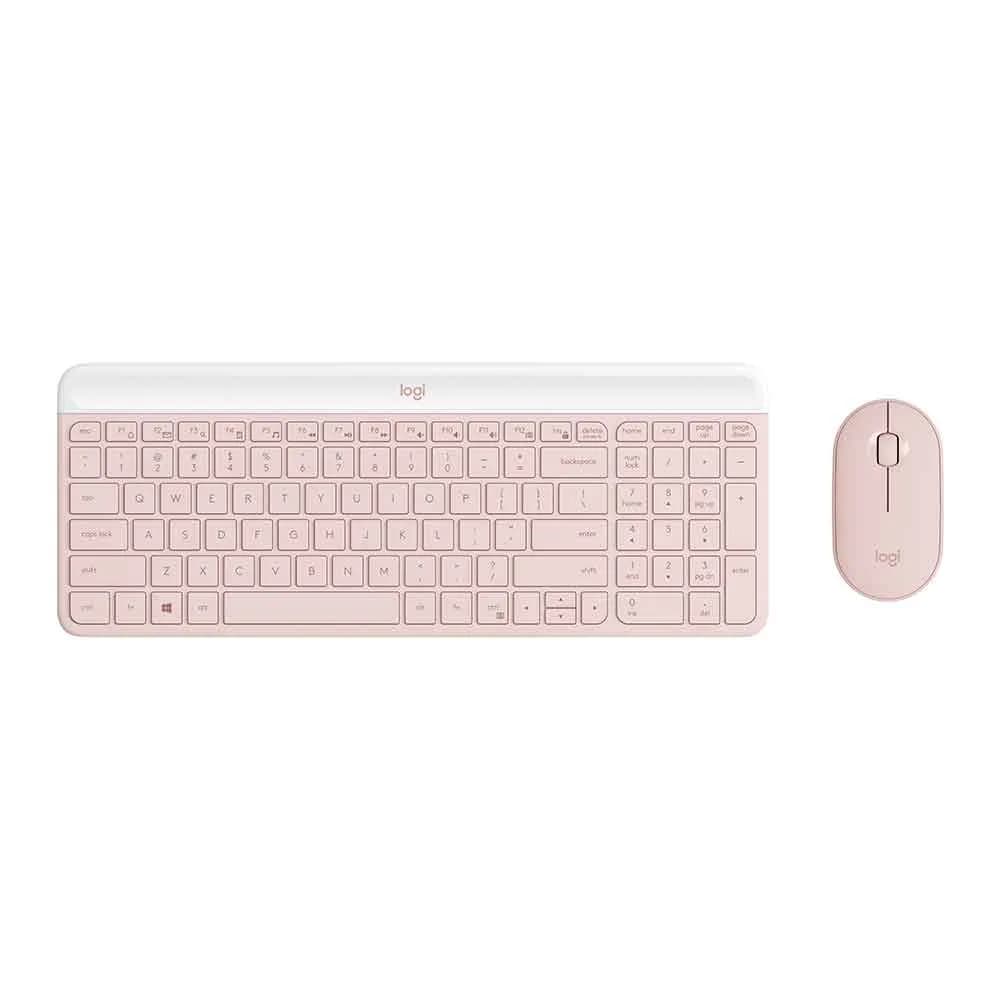 KIT MOUSE E TECLADO LOGITECH SLIM SEM FIO USB MK470 - ROSE