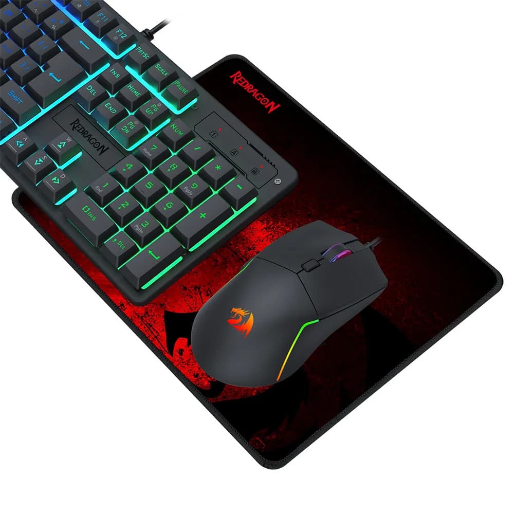 KIT TECLADO + MOUSE + HEADSET + MOUSEPAD REDRAGON ESSENTIALS PRETO S166