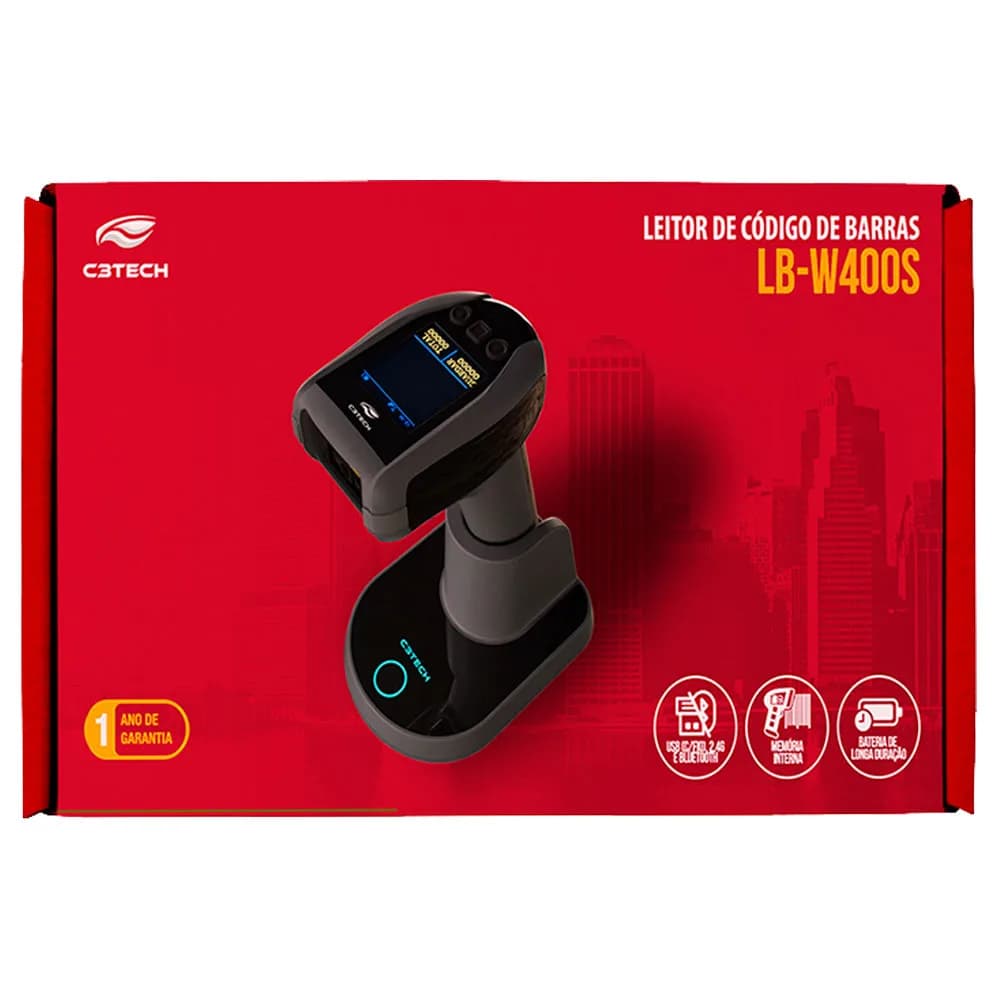 LEITOR DE CODIGO DE BARRAS C3TECH SEM FIO 1D/2D BLUETOOTH LB-W400S