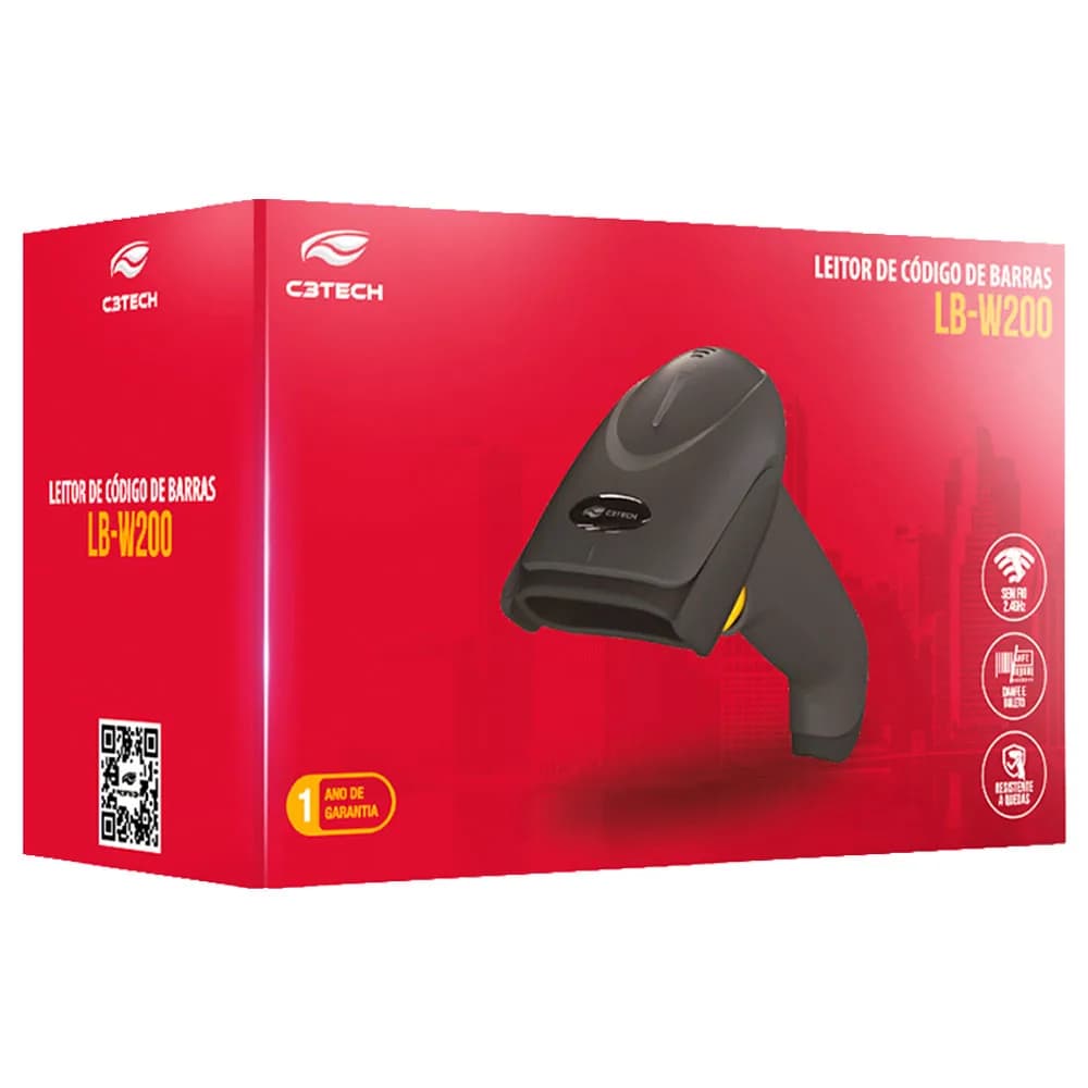 LEITOR DE CODIGO DE BARRAS C3TECH SEM FIO 1D LB-W200BK V3