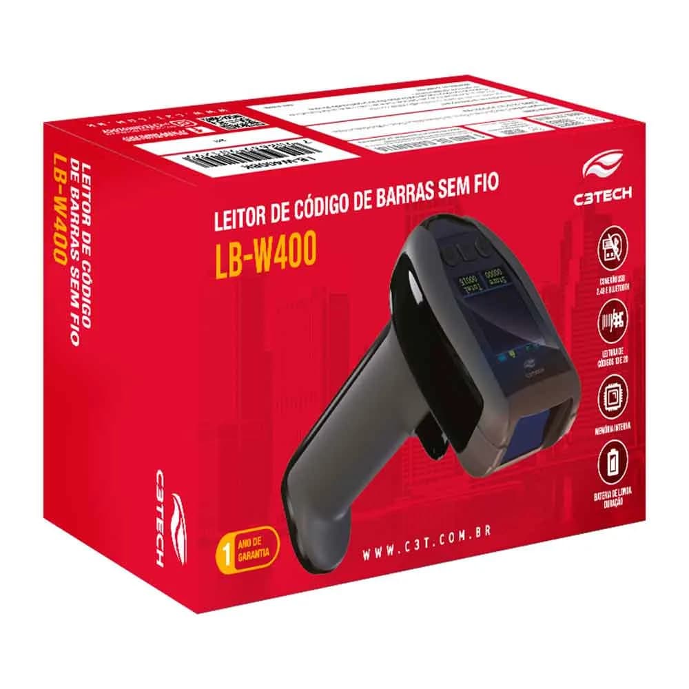 LEITOR DE CODIGO DE BARRAS SEM FIO C3TECH 1D/2D LB-W400BK PRETO