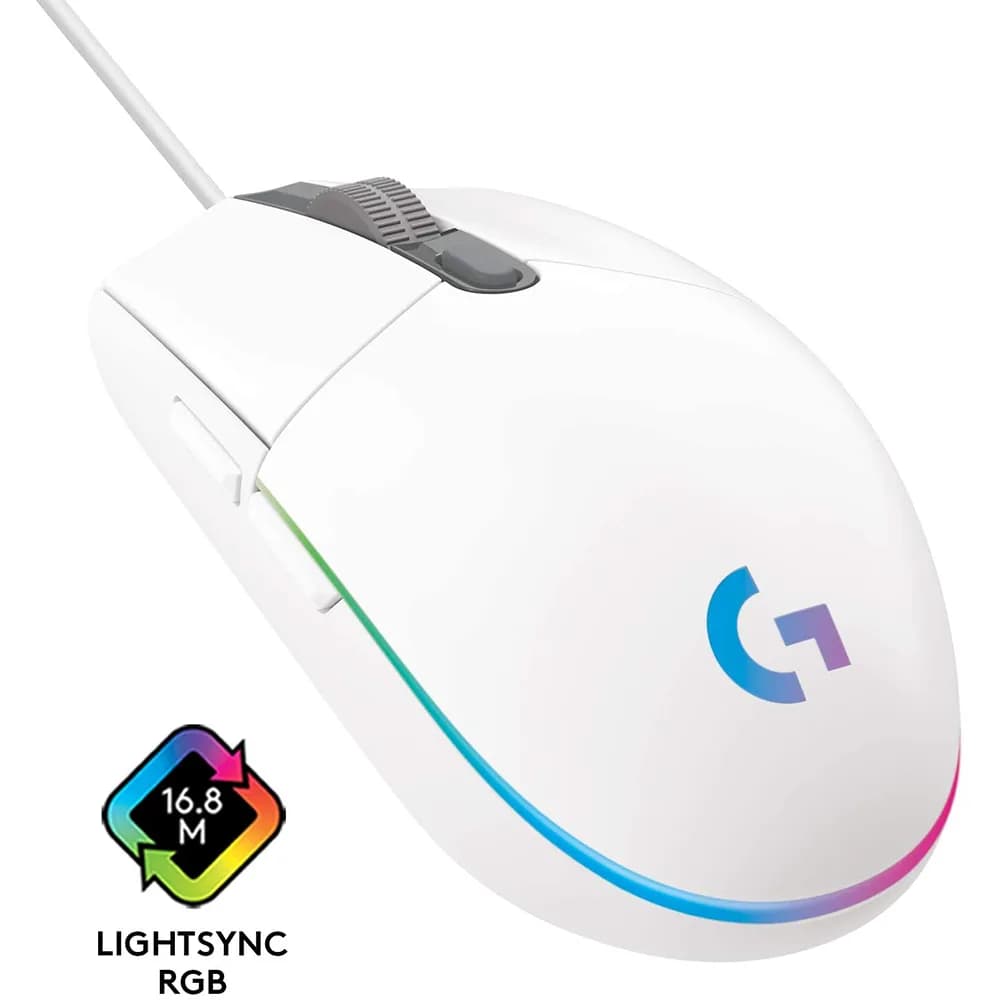 Mouse Logitech Gamer G203 Lightsync RGB com Fio WH