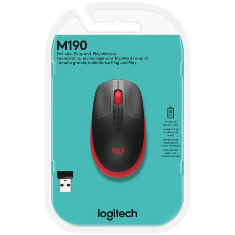 MOUSE LOGITECH M190 SEM FIO VERMELHO