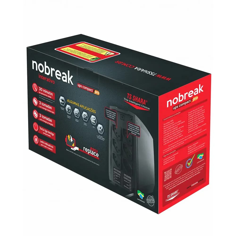 NOBREAK TS SHARA UPS COMPACT XPRO 800VA/560W 4442 BIV/115