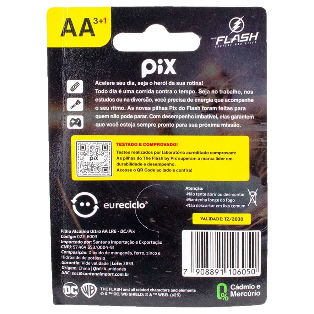 PILHA ALCALINA ULTRA AA LR6 BLISTER C/ 4 PECAS PIX - 022-6003