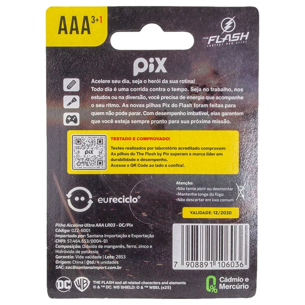 PILHA ALCALINA ULTRA AAA LR03 BLISTER C/ 4 PECAS PIX - 022-6001