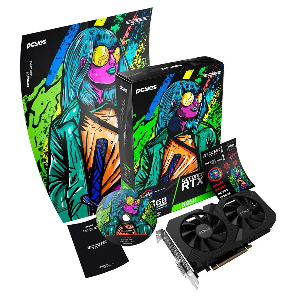 Placa de Vídeo PCYes GeForce RTX 3050 6GB GDDR6 96BITS PVRTX30506BLPE