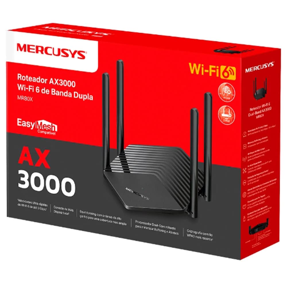 ROTEADOR WI-FI 6 GIGABIT DUAL BAND EASYMESH MR80X AX3000 MERCUSYS