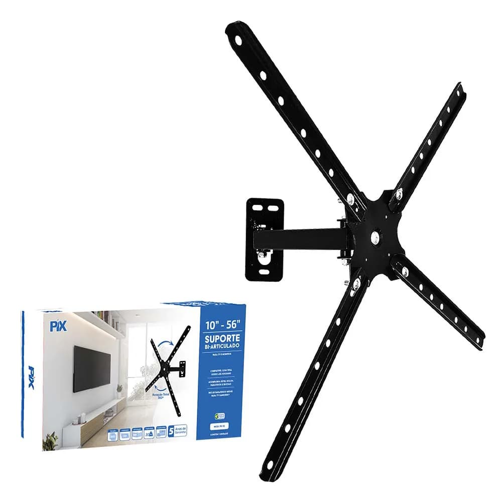 Suporte Bi-Articulado TV LCD/LED 10"A 60" Preto PIX - 079-0014