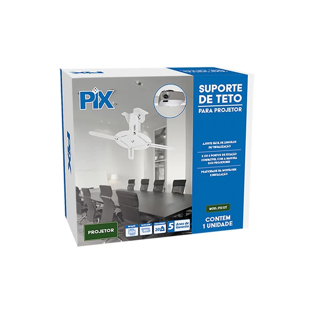 SUPORTE PROJETOR DE TETO PIX BRANCO 13CM COMPRIMENTO - 079-0102