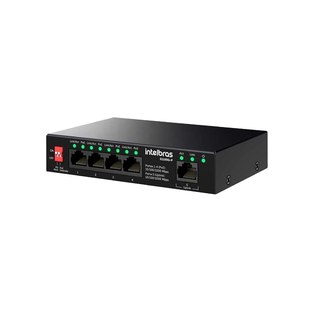 SWITCH INTELBRAS 5 PORTAS GIGABIT SENDO 4 PORTAS POE S1105G-P - 4760130