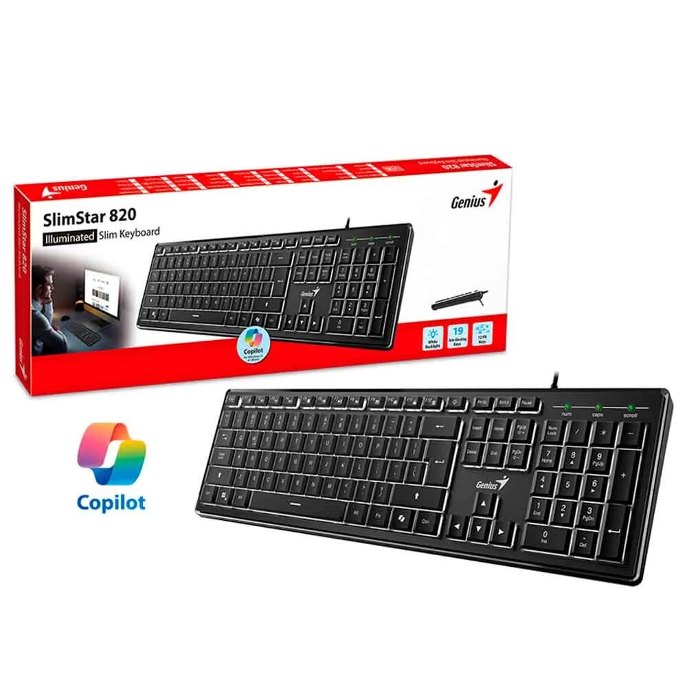 Teclado Multimida Genius Slimstar 820 Preto ABNT 2