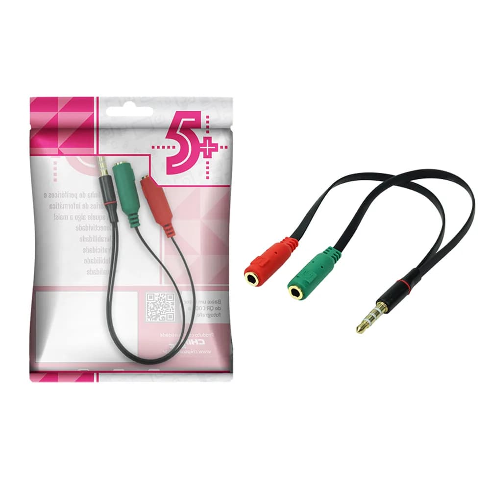 Cabo Adaptador P3 Macho x 2 P2 Femea - p/ Microfone e Fone Headset Preto 5+ - 018-6045