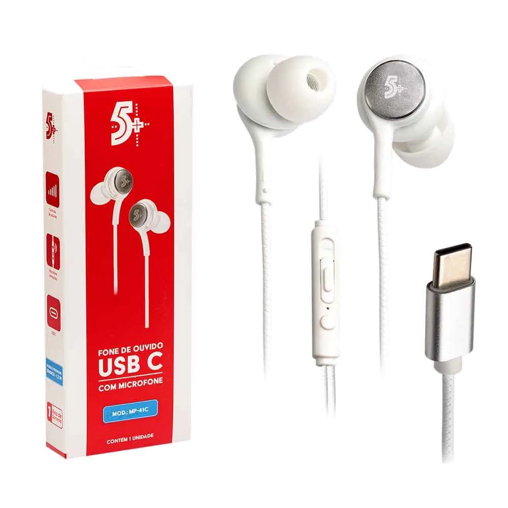 Fone de Ouvido Santana Branco Tipo C Auricular com Microfone 1,20M - 043-0041