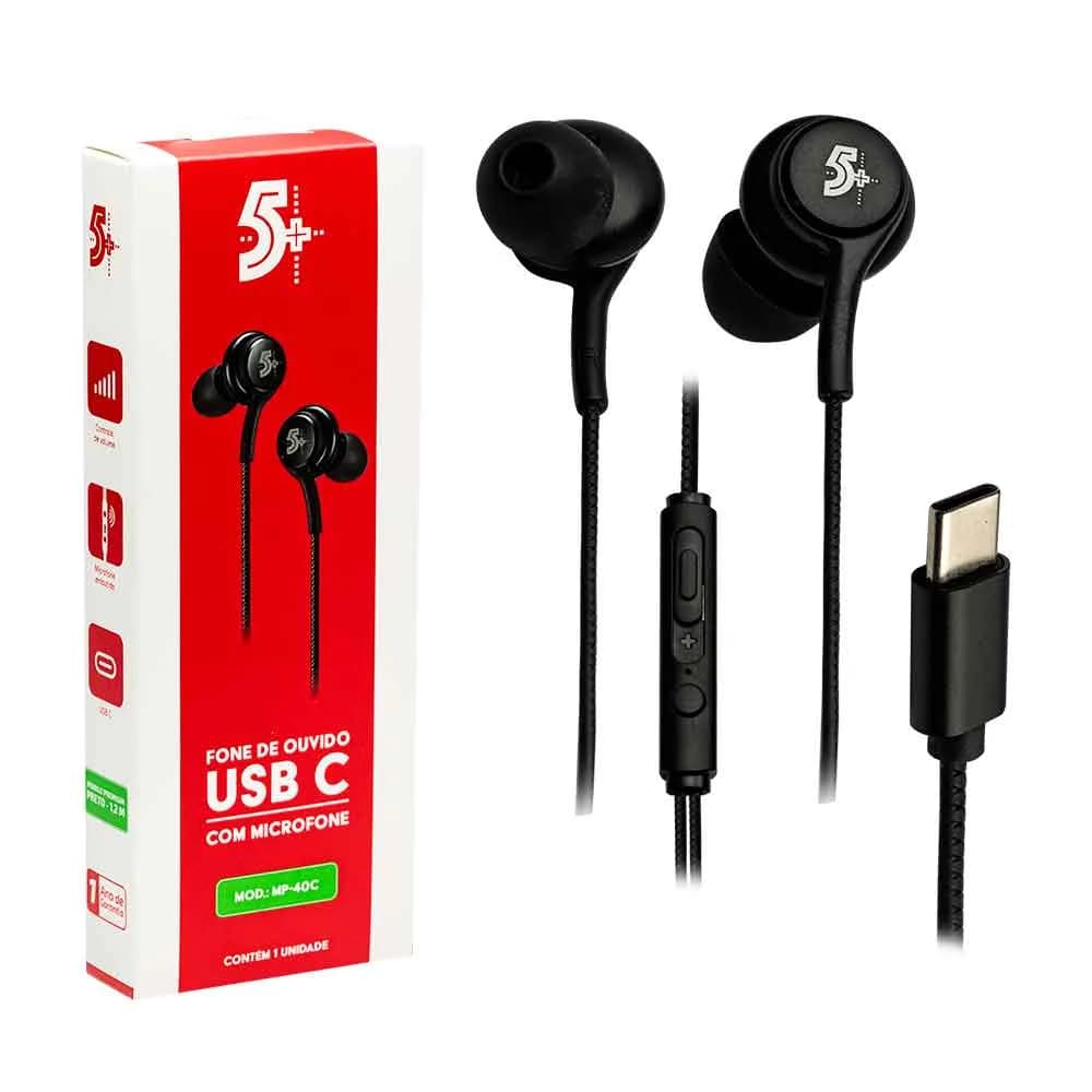 Fone de Ouvido Santana Preto Tipo C Auricular com Microfone 1,20M - 043-0040