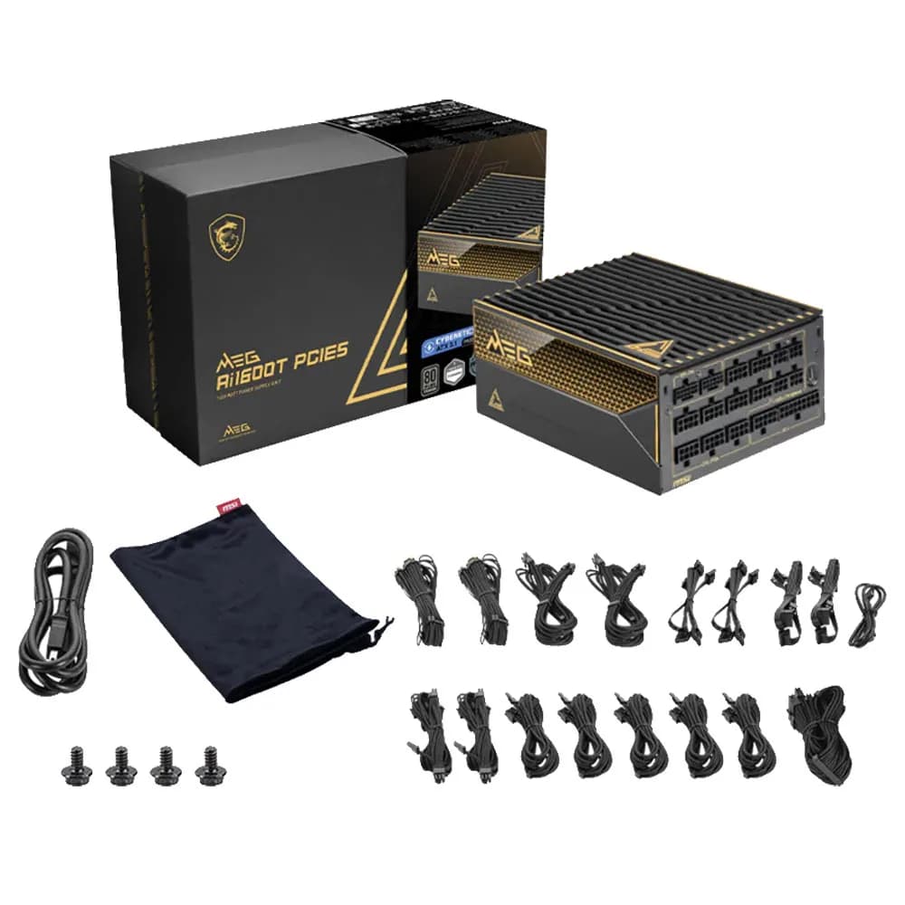 Fonte de Alimentação MSI 1600W MPG AI1600TS PCIE5 80 Plus Titanium Full Modular ATX 3.0 PCIe 5.0 306