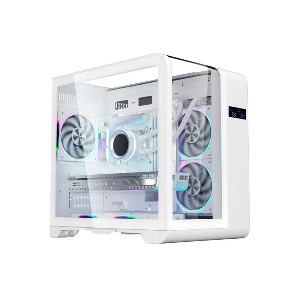 Gabinete Gamer K-Mex Aquario CG-W8KI Cyberpunk White com Topo de Vidro e Display Digital